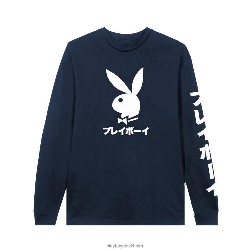 Japansk t-shirt med lång ärm med kaninhuvud Playboy män 62L66F121 Marin Kläder