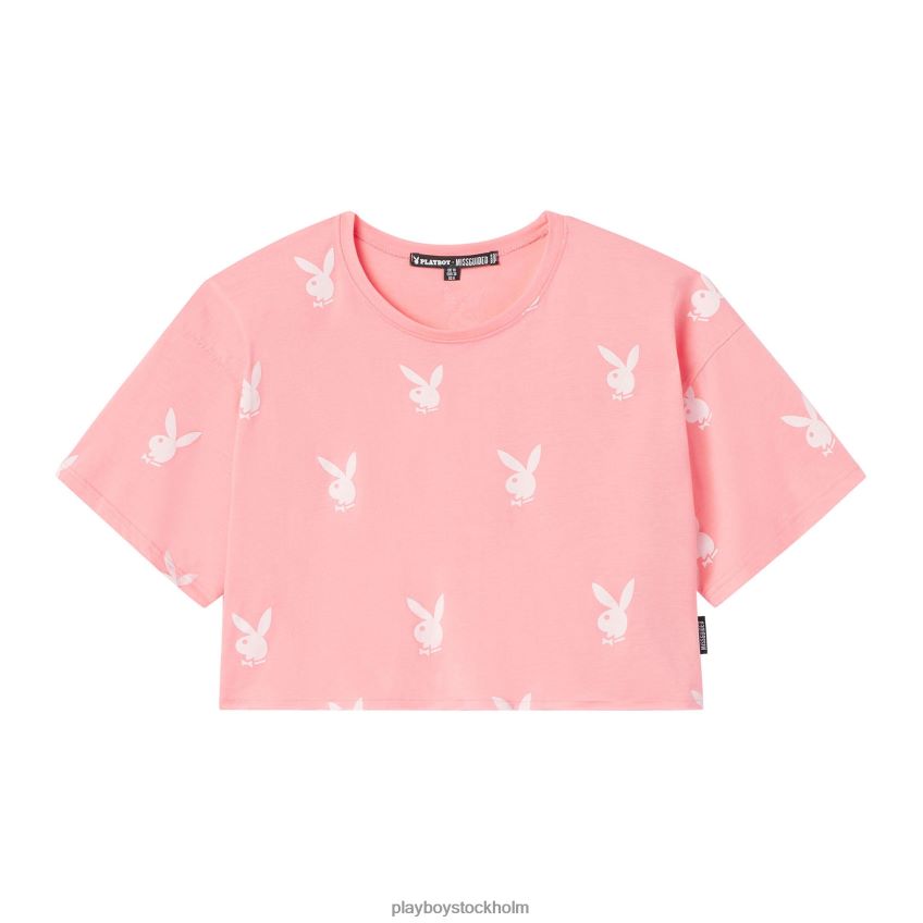 beskuren t-shirt med logotyp Playboy kvinnor 62L66F1006 rosa Kläder