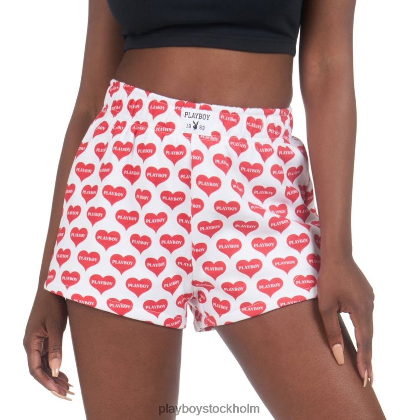 heart lounge boxershorts Playboy kvinnor 62L66F1264 röd vit Kläder