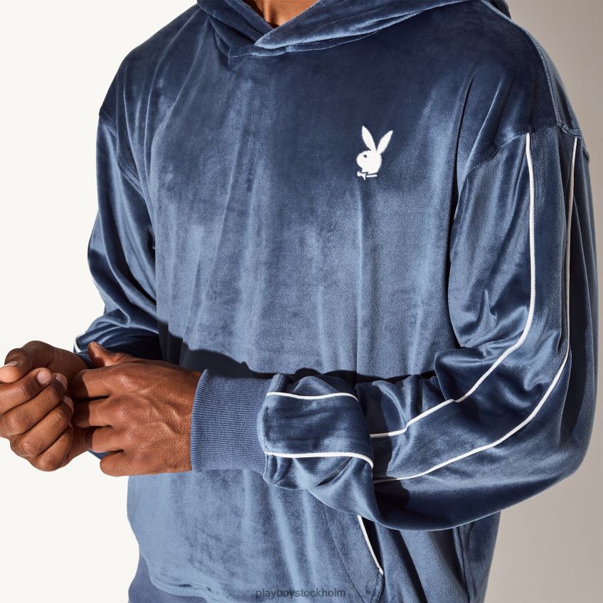 hoodie i velour Playboy män 62L66F432 Marin Kläder