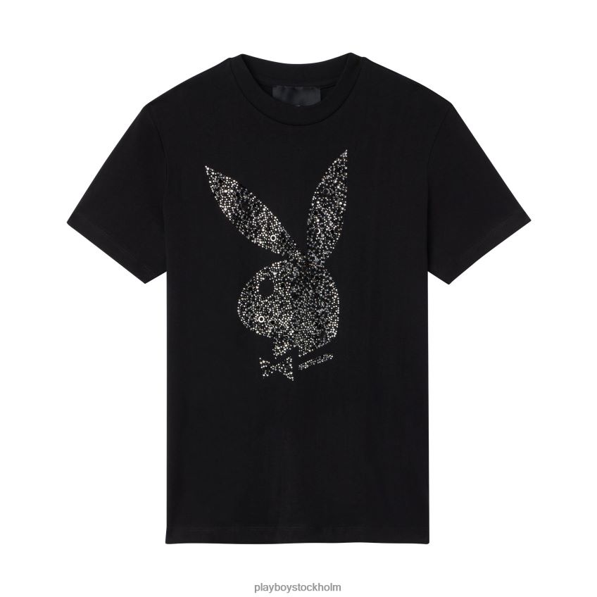 rhinestone t-shirt med kaninhuvud Playboy x John Richmond män 62L66F289 svart Kläder