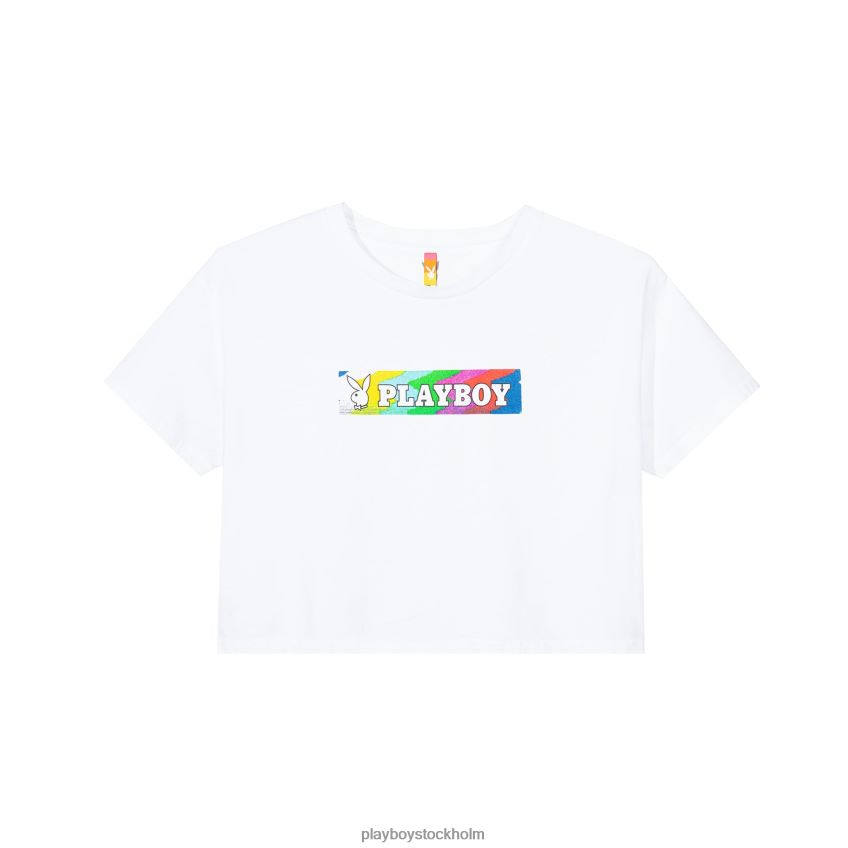 statisk beskuren t-shirt Playboy x Color Bars kvinnor 62L66F1033 vit Kläder