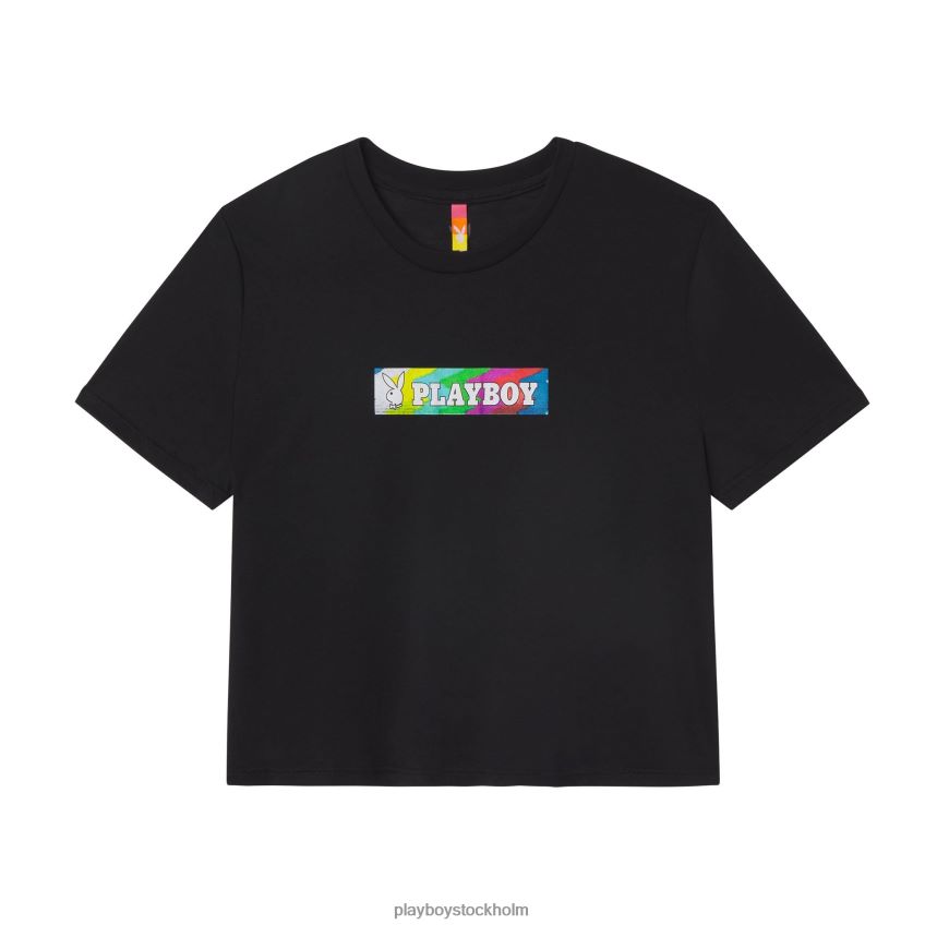 statisk beskuren t-shirt Playboy x Color Bars kvinnor 62L66F1034 svart Kläder