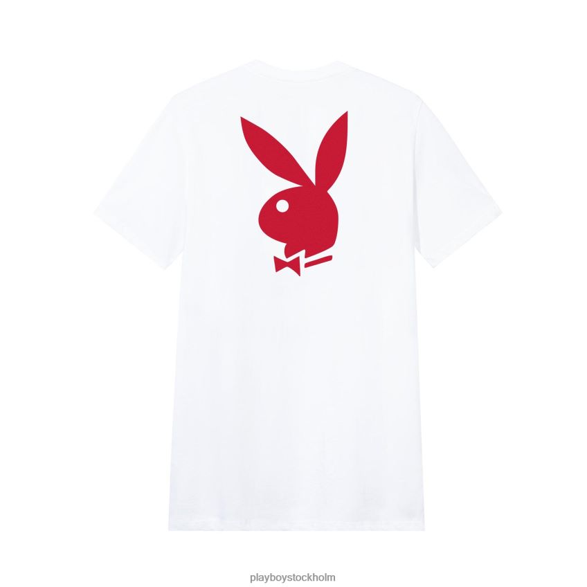 t-shirt med logotyp med kaninhuvud Playboy män 62L66F54 vitt med rött Kläder