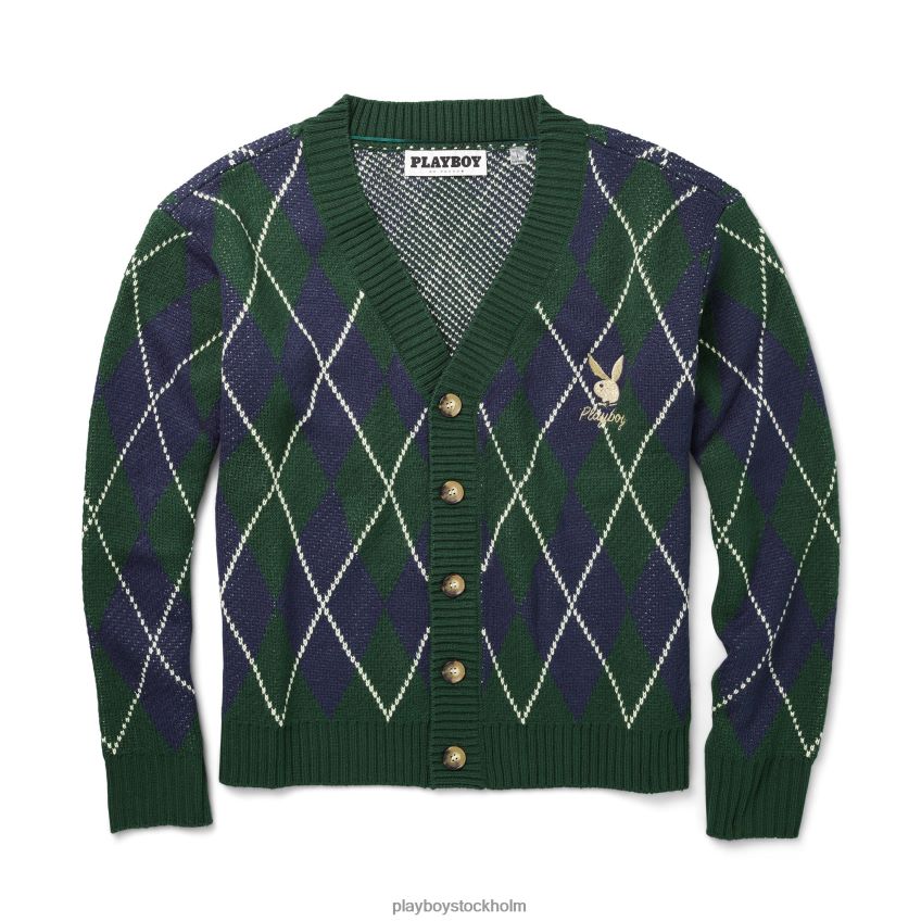 vintage argyle cardigan Playboy män 62L66F509 grön blå Kläder