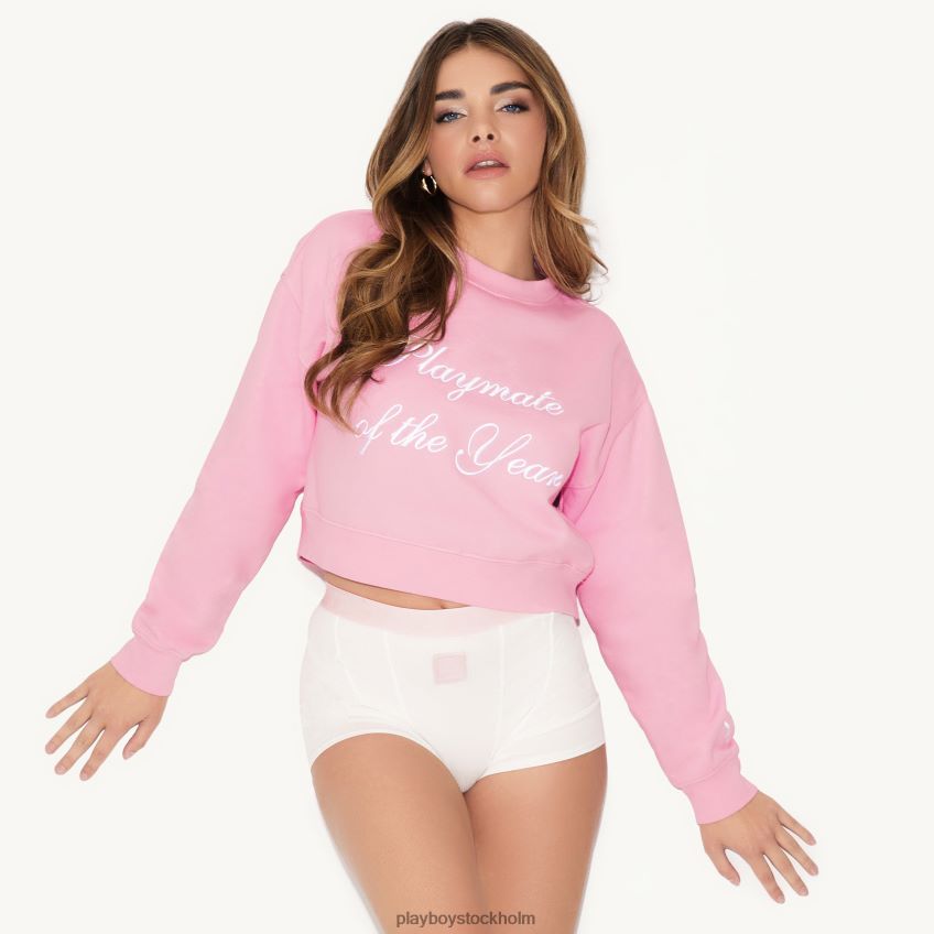 Årets lekkamrat beskuret crewneck-tryck Playboy kvinnor 62L66F1087 rosa/vit Kläder